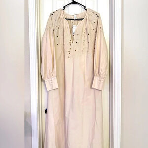 H&M Light Beige Dress with Eyelet Embroidery